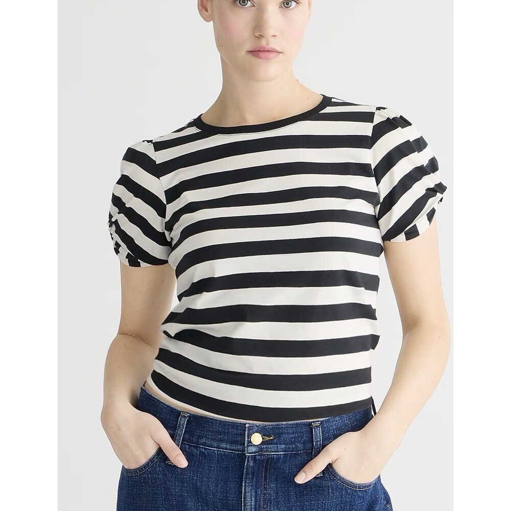 J. Crew Vintage jersey puff-sleeve T-shirt in stripe Medium Preppy Casual School